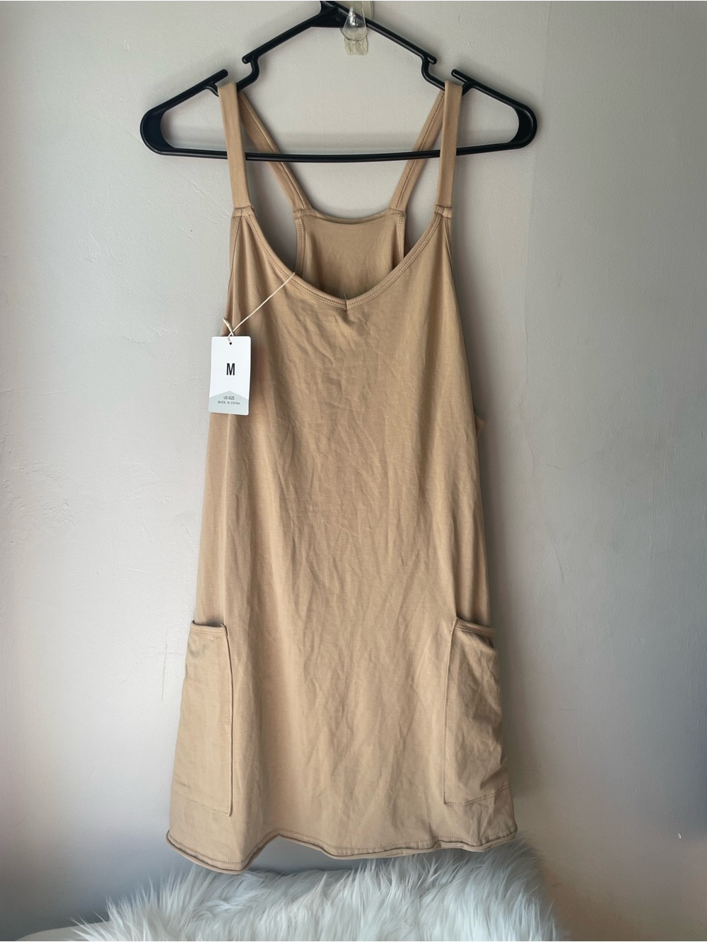 NWT Beige Sleeveless Pocket Shift Dress with Underneath Shorts